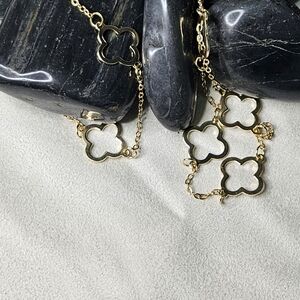 Gold Four Leaf Clover Necklace & Bracelet Set